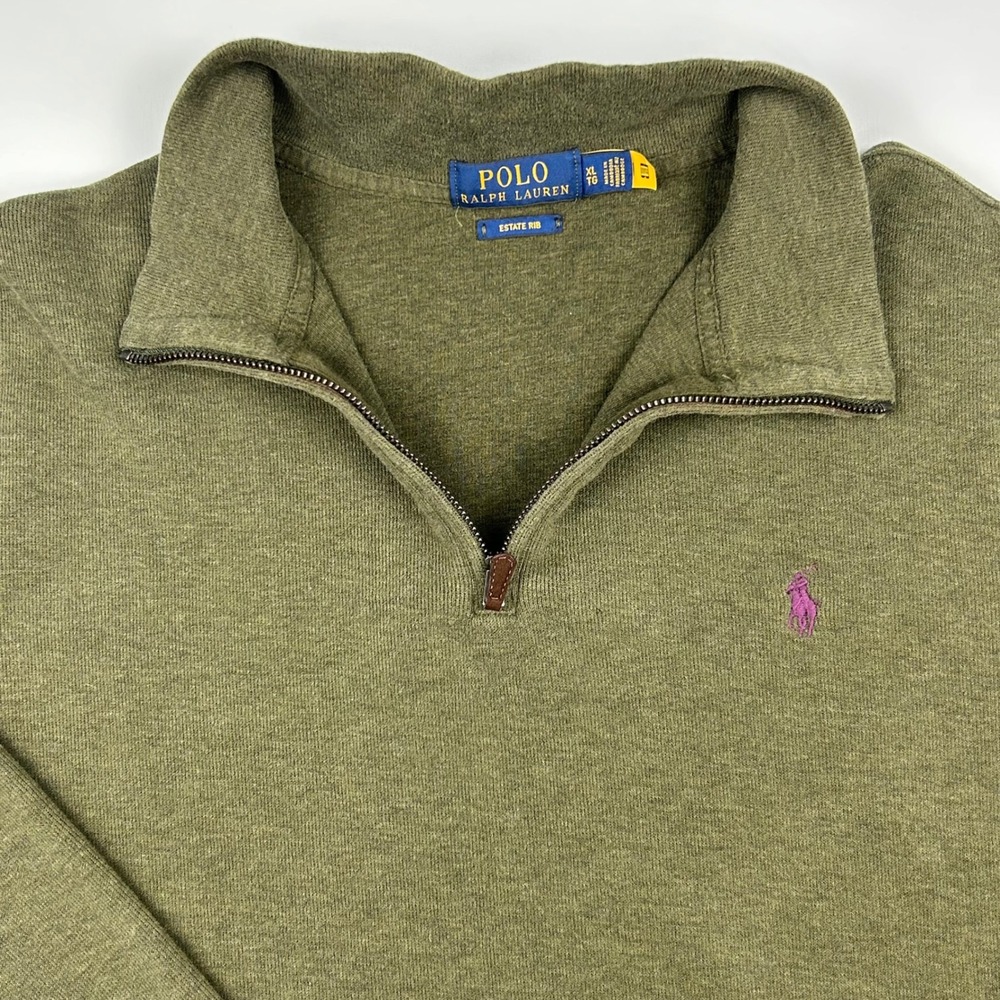 Polo Ralph Lauren Mens XL Estate‎ Rib Quarter Zip Pullover Sweater Olive Green